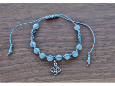 Aquamarine & flower charm Adjustable Bracelet