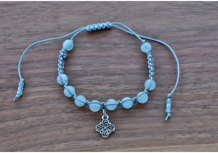 Aquamarine & flower charm Adjustable Bracelet